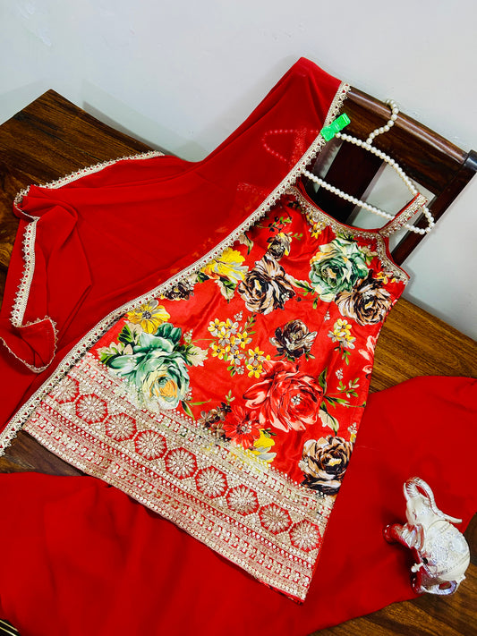 Nitya- Digital Sharara Suit Set (Rust Orange)